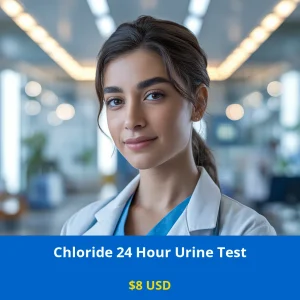 Get comprehensive chloride level analysis with our 24-hour urine test for only $8 in USA. Essential for detecting electrolyte imbalances