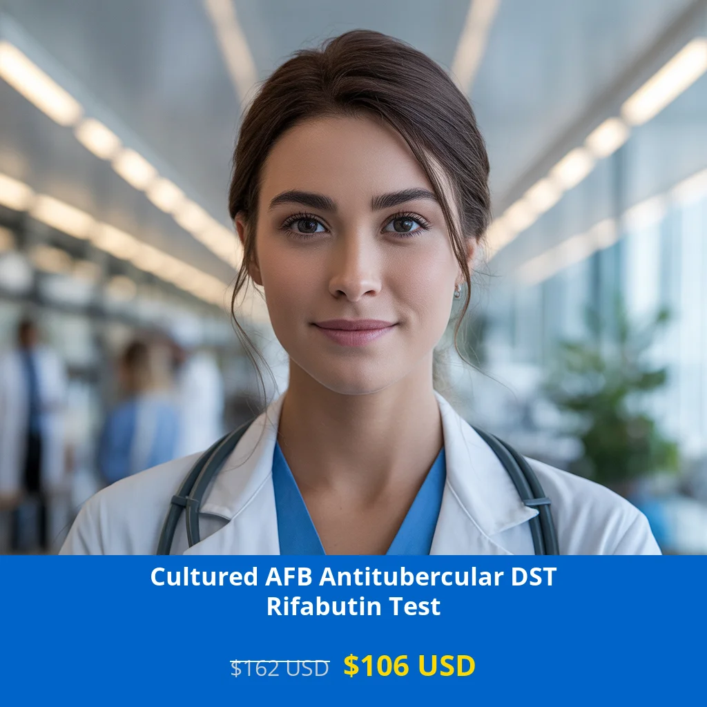 Get comprehensive tuberculosis drug sensitivity testing with the Cultured AFB Antitubercular DST Rifabutin Test for only $106 USD. This advanced diagnostic test detects rifabutin resistance in Mycobacterium tuberculosis