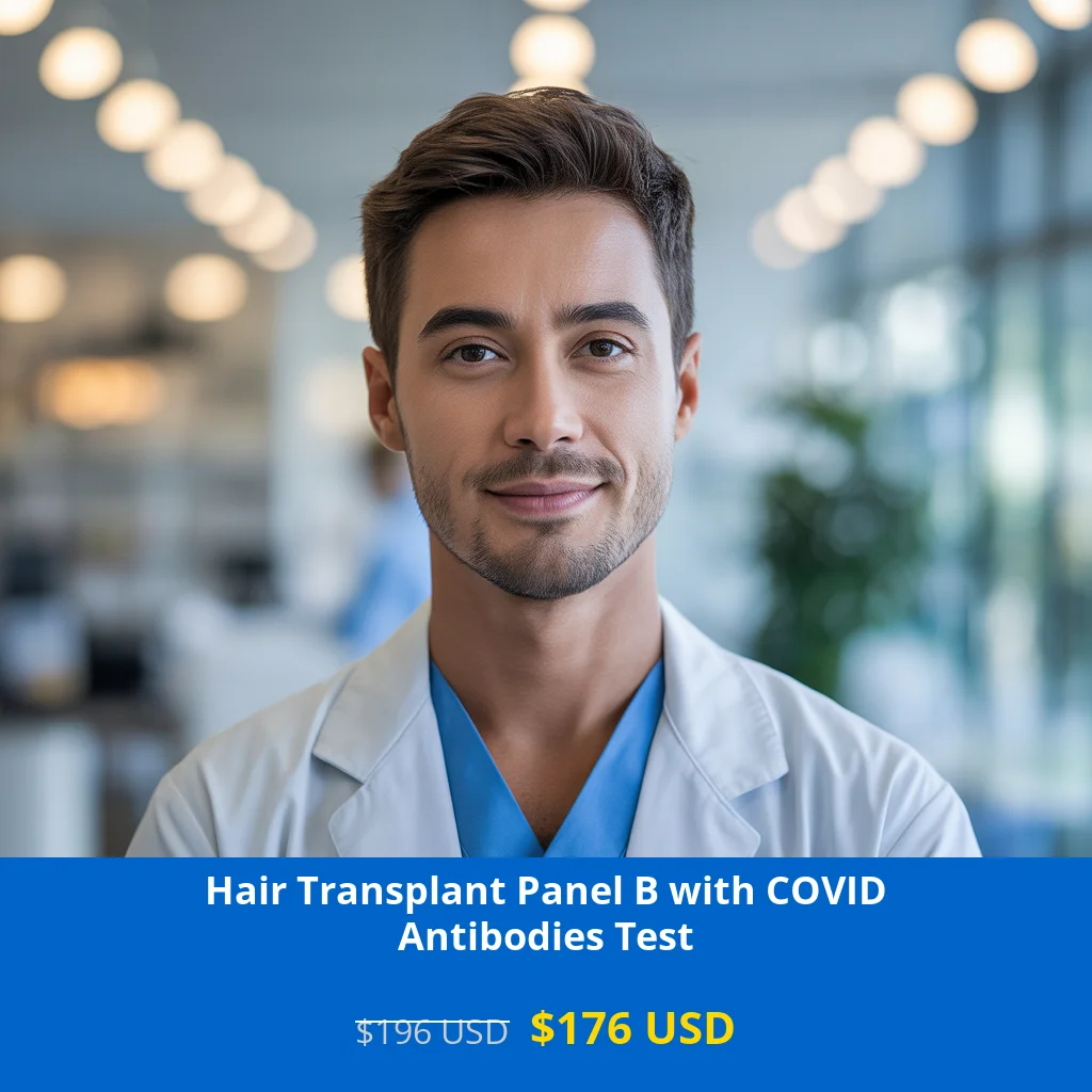 Get comprehensive pre-surgical screening with our Hair Transplant Panel B with COVID Antibodies Test for only $176 USD. This essential panel includes complete blood work