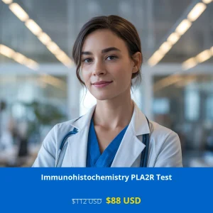 Get accurate PLA2R Immunohistochemistry testing for $88 USD across major US cities. This specialized kidney biopsy test detects membranous nephropathy antibodies