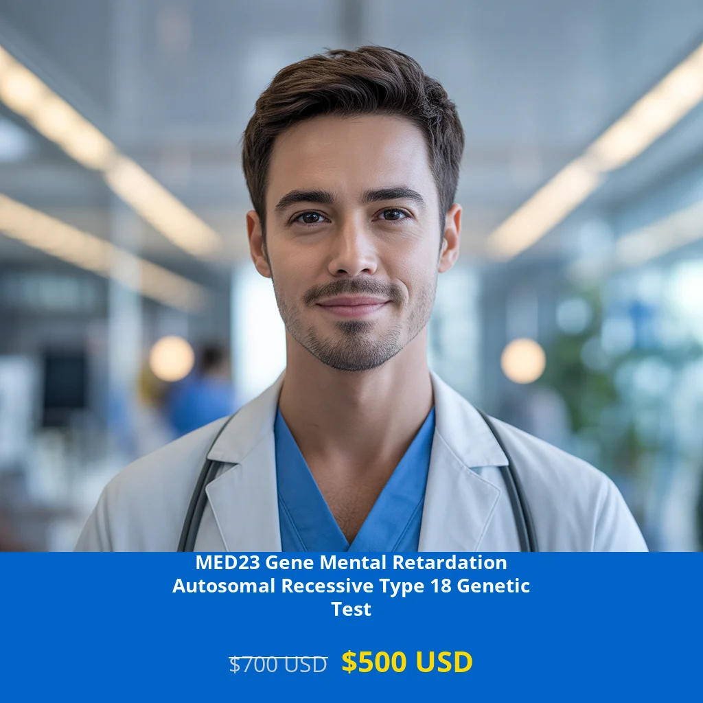 Get comprehensive MED23 Gene Mental Retardation Type 18 NGS DNA testing for only $500 in USA. Advanced genetic screening for autosomal recessive neurological disorders available in New York