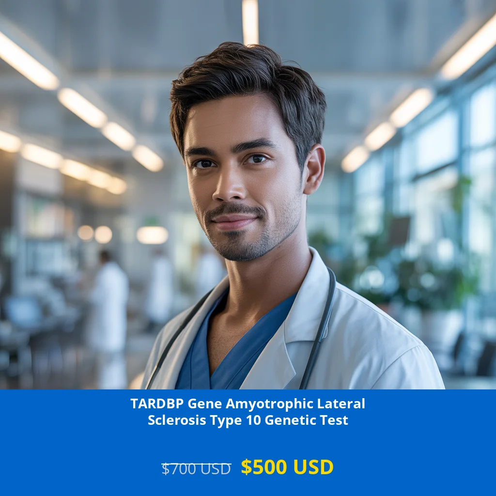 Get comprehensive TARDBP Gene ALS Type 10 NGS Genetic DNA testing for $500 USD in USA. Early detection of amyotrophic lateral sclerosis genetic mutations through advanced next-generation sequencing technology. Available in New York