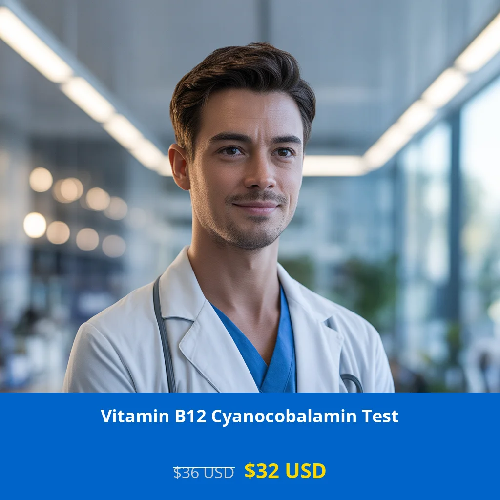 Get comprehensive Vitamin B12 Cyanocobalamin testing for only $32 USD in USA. Detect B12 deficiency early with our advanced chemiluminescent immunoassay method. Available in major cities including New York